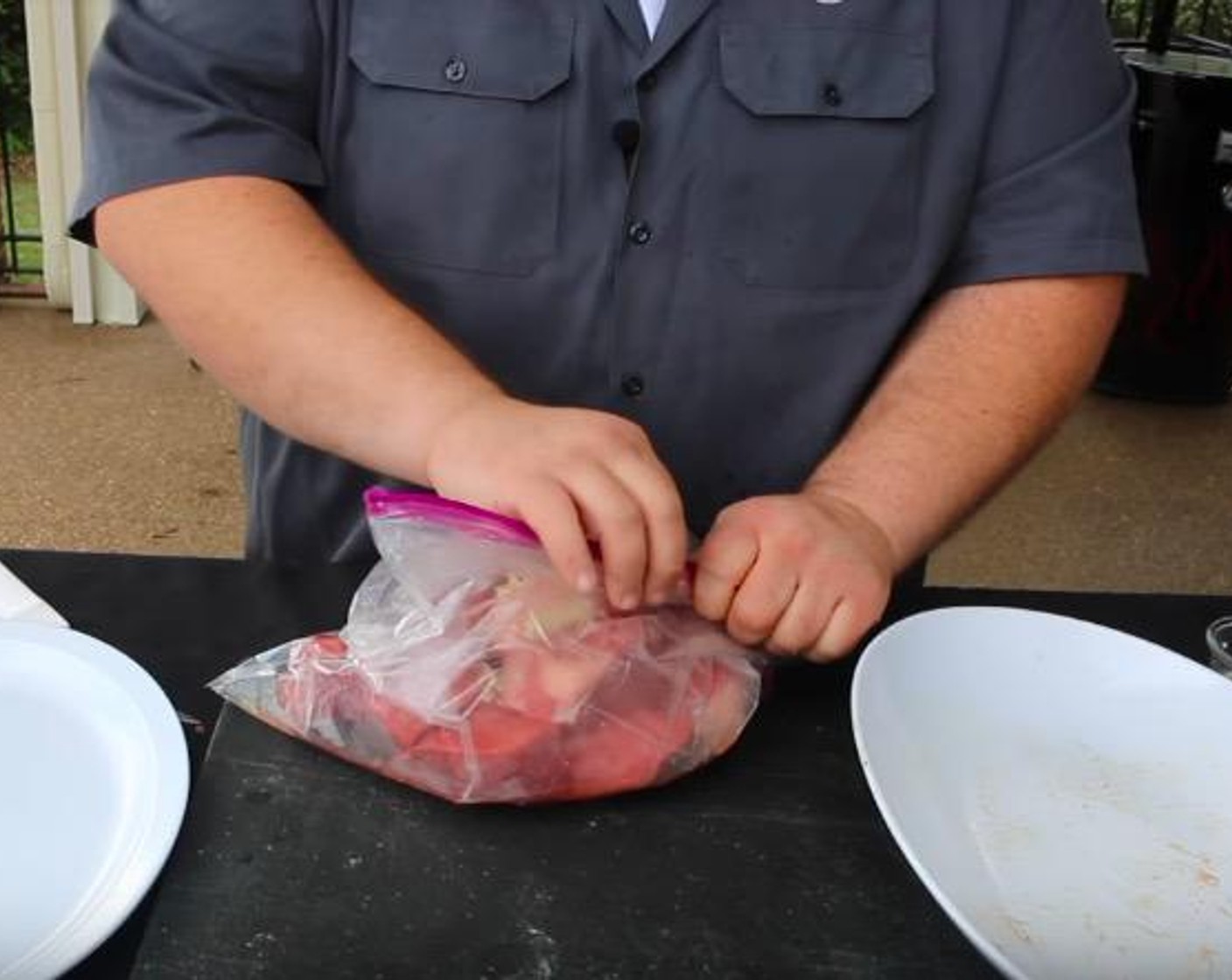 step 2 Place the meat into a ziptop storage bag and add Vegetable Oil (1/2 cup), Water (1/2 cup), Garlic (1 clove) and juice from the Lime (1). Work the marinade around so all meat is covered and marinate for 2 hours in refrigerator.