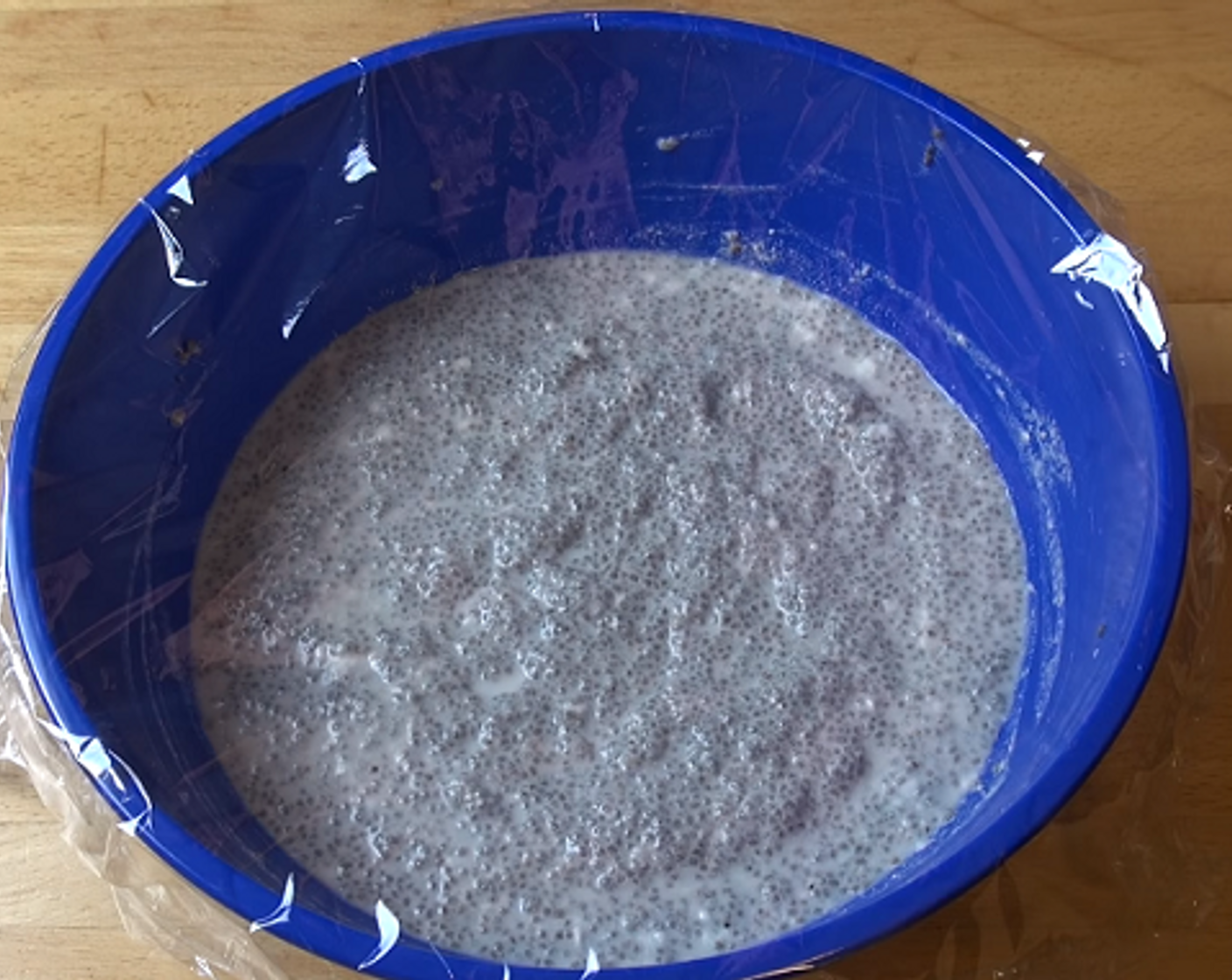step 1 In a large mixing bowl, add Coconut Cream (1 cup), then, filling up the can which held the coconut cream, add Water (1 cup). Next add Almond Milk (1 cup), Vanilla Extract (1 tsp), Maple Syrup (4 Tbsp), and Chia Seeds (3/4 cup). Cover with kitchen wrap and let sit for 30 minutes.