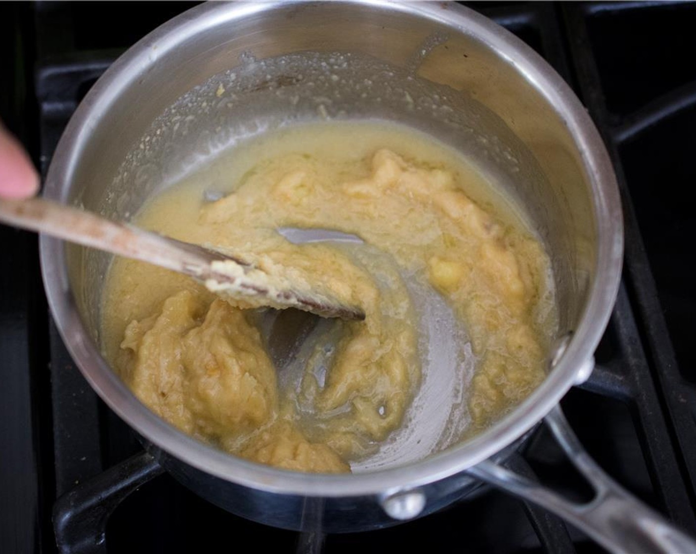 step 6 In a small sauce pan over medium heat, warm 1 tbsp of the Rice Vinegar (2 Tbsp) for a minute. Turn the heat to low and add half of the roasted garlic – miso butter. Stir until warmed through, but not melted. Set aside and keep warm.