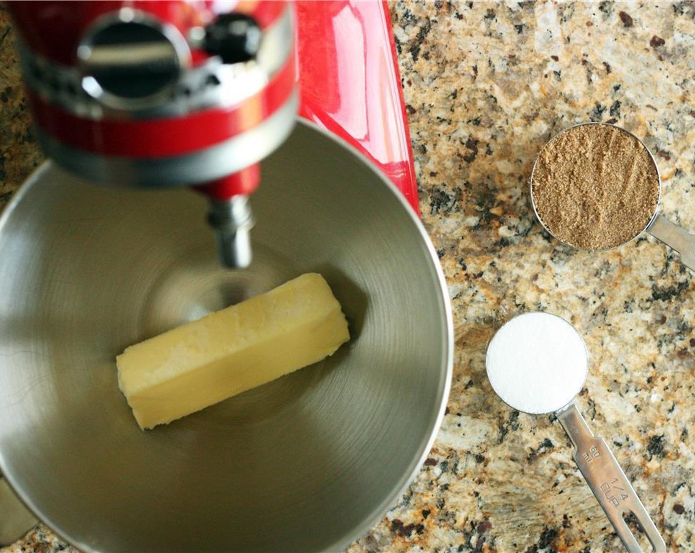 step 2 Combine Dark Brown Sugar (1/2 cup), Granulated Sugar (4 Tbsp), and Unsalted Butter (1/2 cup) in the bowl of a standing mixer or other medium mixing bowl.