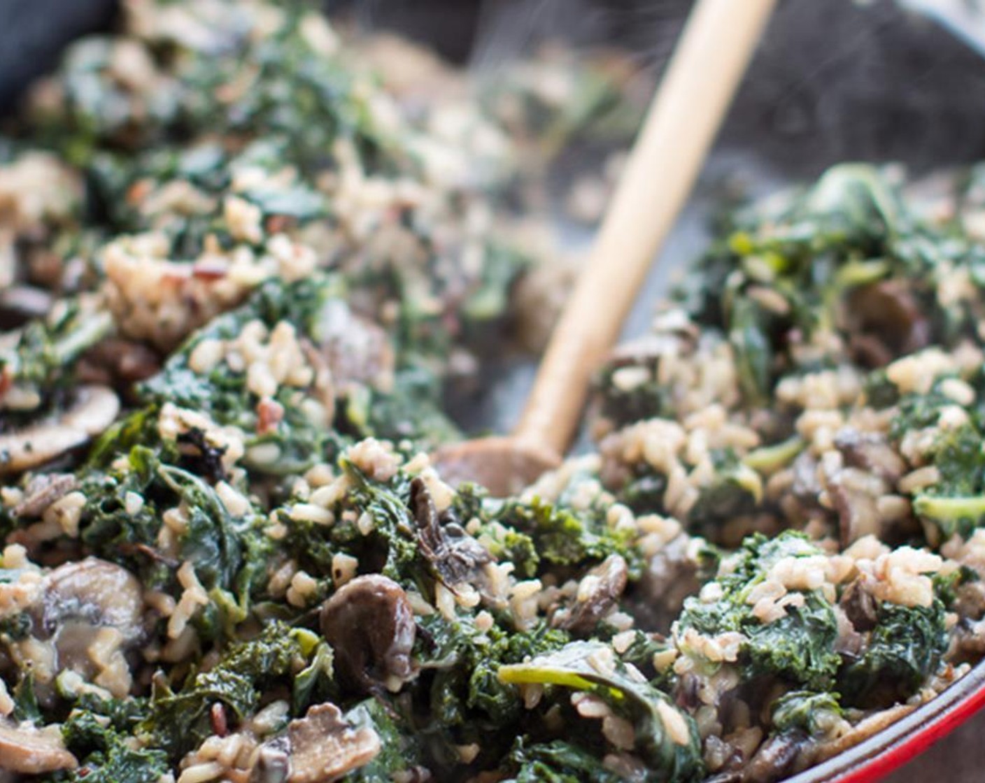 step 8 Sprinkle the All-Purpose Flour (4 Tbsp) over the kale and mushrooms and cook for 1 minute.