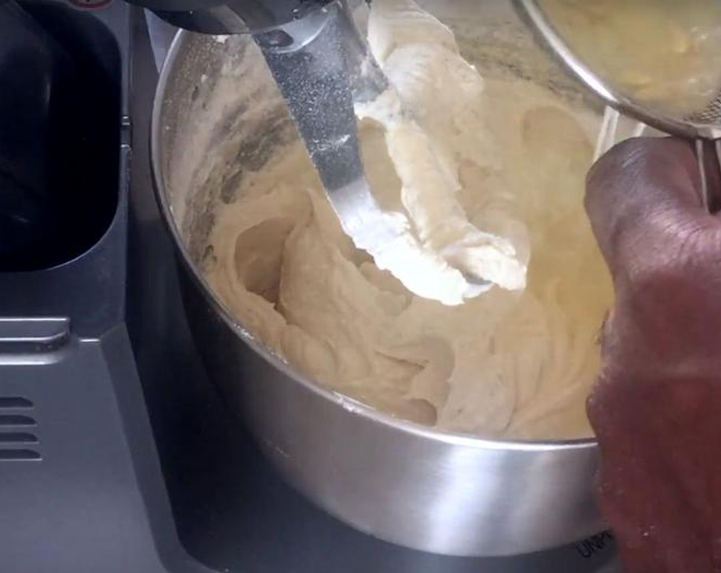 step 3 For the wet ingredients: add Buttermilk (4 Tbsp) and the juice from Lemons (2 1/2) to the mixer. Mix until smooth. Add the remaining flour mixture and mix until everything is smoothly combined..