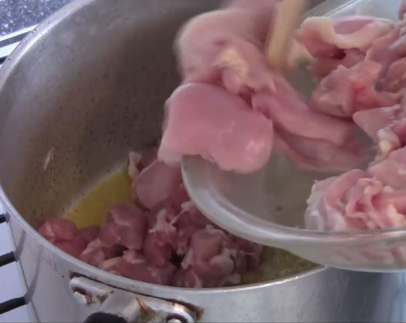 step 1 Melt Butter (2 oz) into a big pot. Add Boneless, Skinless Chicken Thighs (2.2 lb). Cook for four to five minutes.