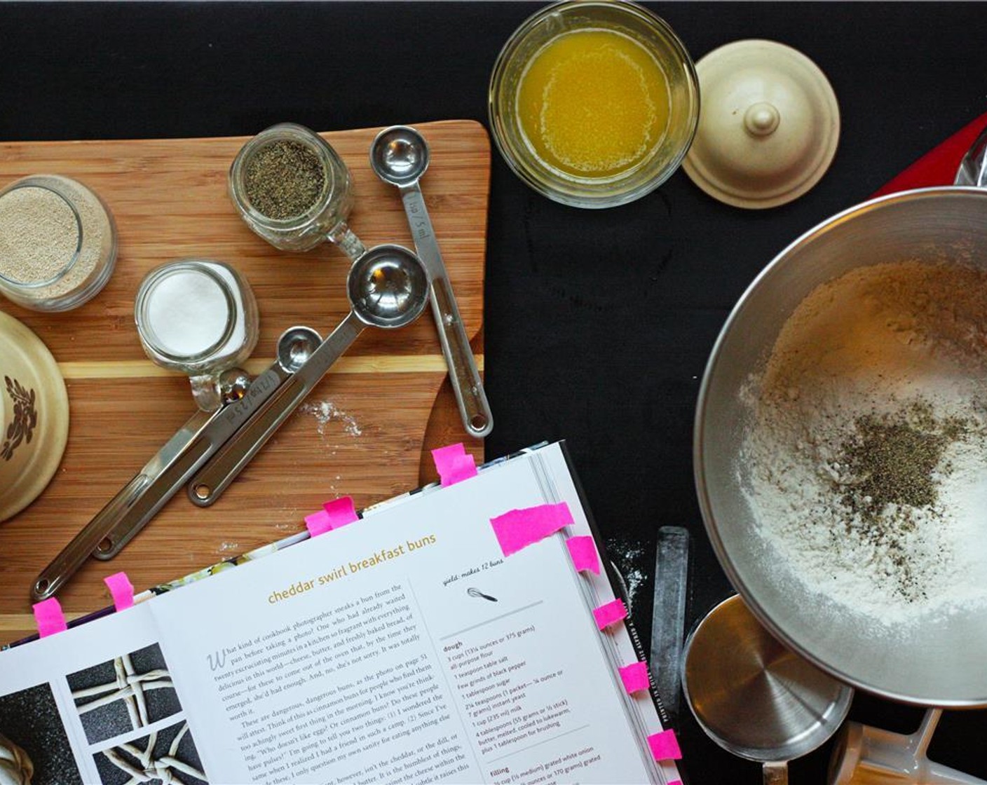 step 1 Combine the All-Purpose Flour (3 cups), Garlic Powder (1/4 tsp), Salt (1 tsp), Ground Black Pepper (1/4 tsp) and Granulated Sugar (1 Tbsp) in the bowl of a standing mixer and mix with a fork.