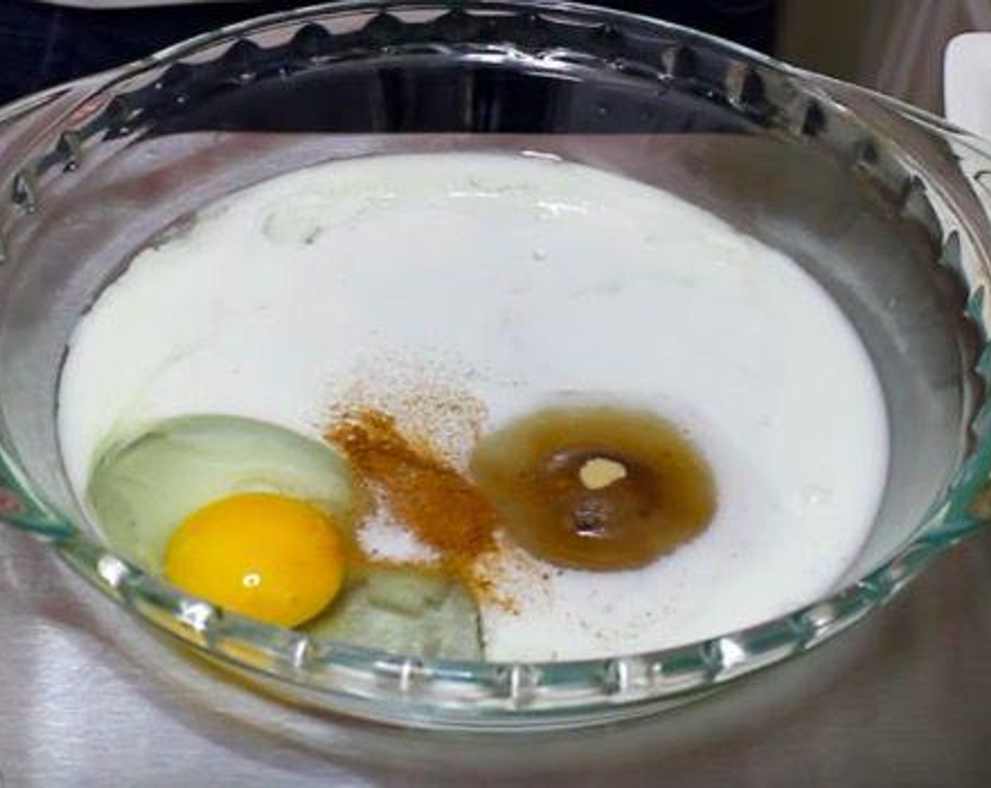 step 1 Add Whole Milk (1 cup), Brown Sugar (2 Tbsp), Ground Cinnamon (1 tsp) and Large Eggs (3), Salt (1 pinch), Vanilla Extract (1/2 tsp) and whisk together.