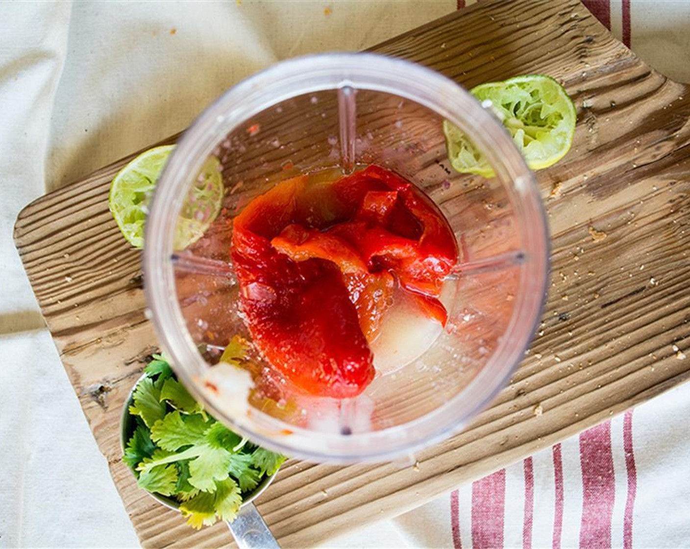step 1 In a blender or food processor, add Garlic (2 cloves), Jarred Roasted Red Peppers (1), Chipotle Peppers in Adobo Sauce (1), Adobo Sauce (1 tsp), Ground Cumin (1 tsp), Sea Salt (1/2 tsp), Coconut Oil (1 tsp), Lime (1), Fresh Cilantro (1/3 cup), and Canned Chickpeas (2 Tbsp), and pulse until well combined and sauce/paste-like consistency. Add additional seasoning as desired.