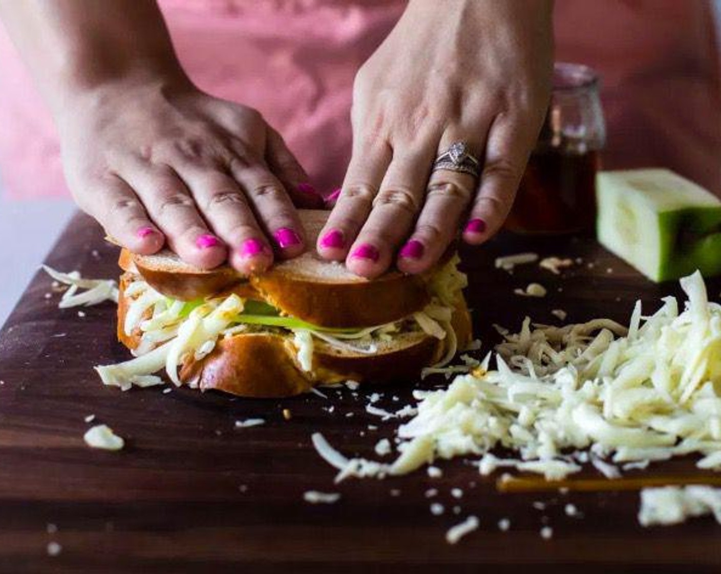 step 4 Top with second slice of bread and press sandwich together. You can save sandwiches in the fridge in an airtight bag for up to a day before grilling.