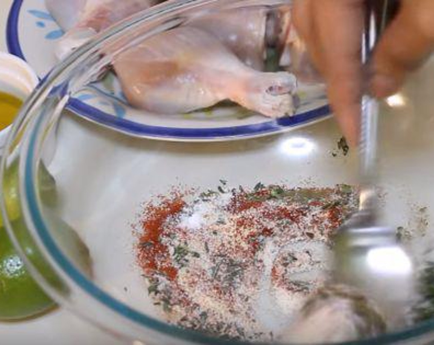 step 1 In a bowl, mix together the Fresh Rosemary (2 sprigs), Granulated Garlic (2 tsp), Dried Oregano (1/2 tsp), Fresh Thyme Leaves (3 sprigs), Salt (1 tsp), Ground Black Pepper (to taste). Granulated Onion (2 tsp), and Paprika (1 tsp). Add the Extra-Virgin Olive Oil (4 Tbsp).