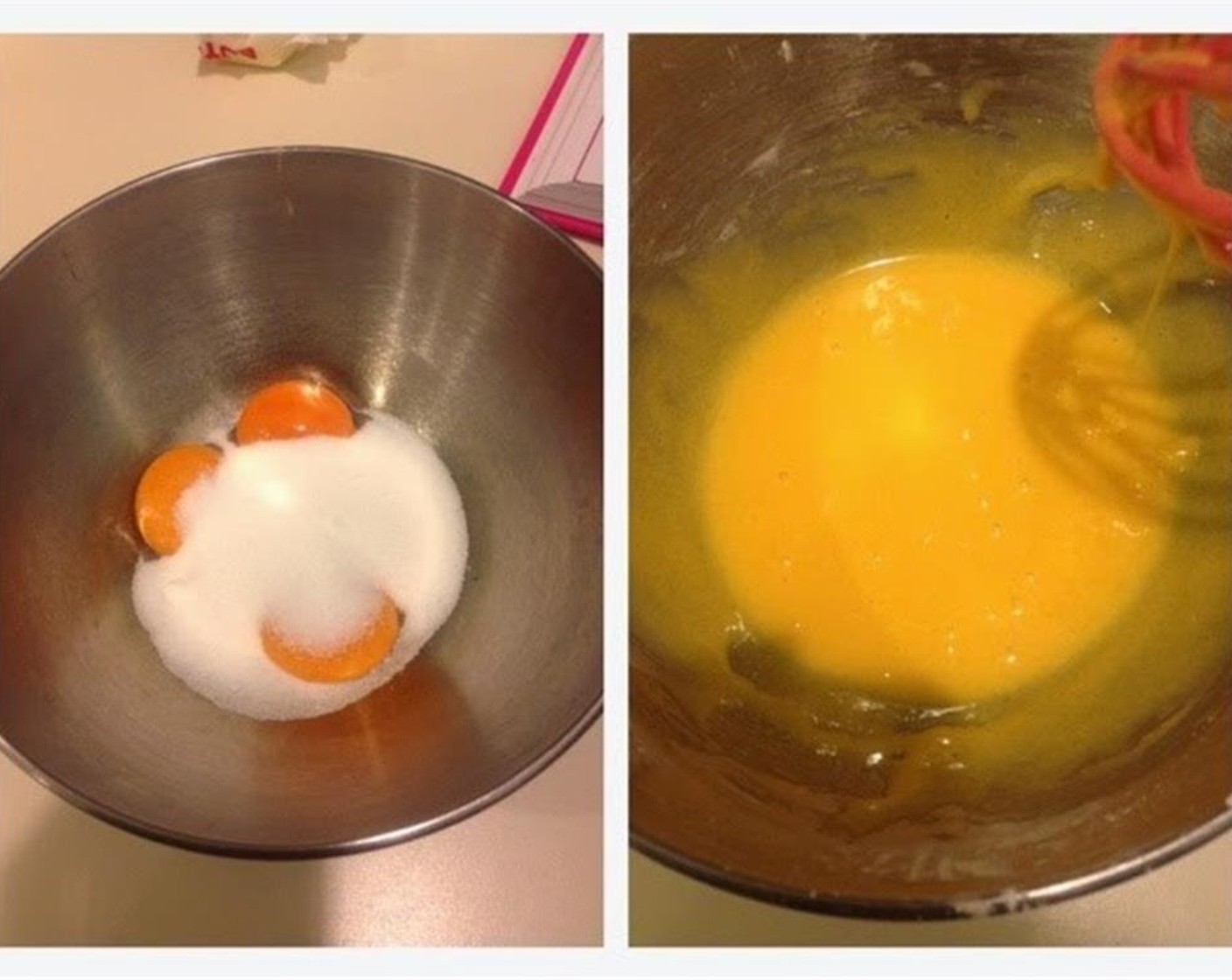 step 5 Sift the Corn Starch (1 1/2 Tbsp) and mix with the Granulated Sugar (4 Tbsp). Mix with the yolks of the Eggs (3) and whisk lightly until all the sugar and cornstarch have been dissolved and combined with the yolks.