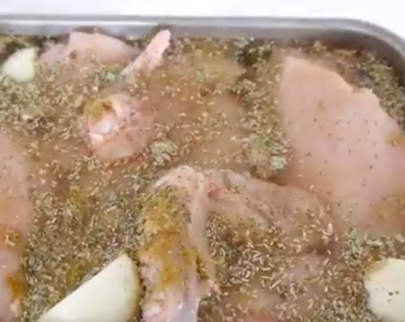 step 3 Filled the tray with Water (to taste) until the chicken is almost completely covered.
