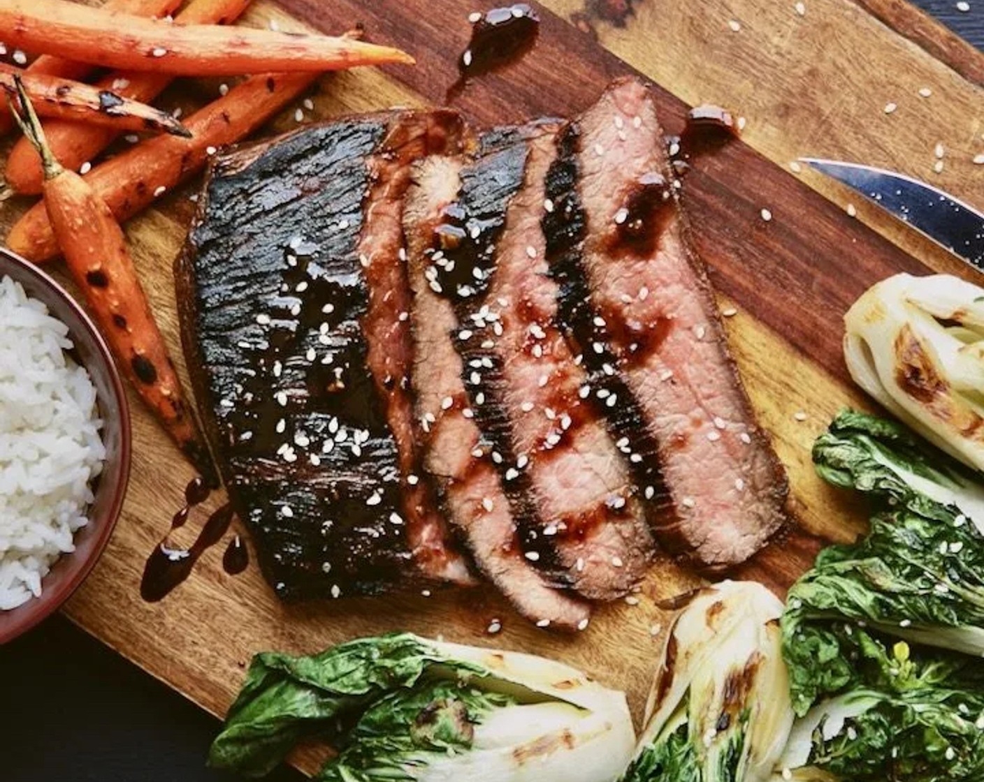 Grilled Marinated Flank Steak with Choi Sum