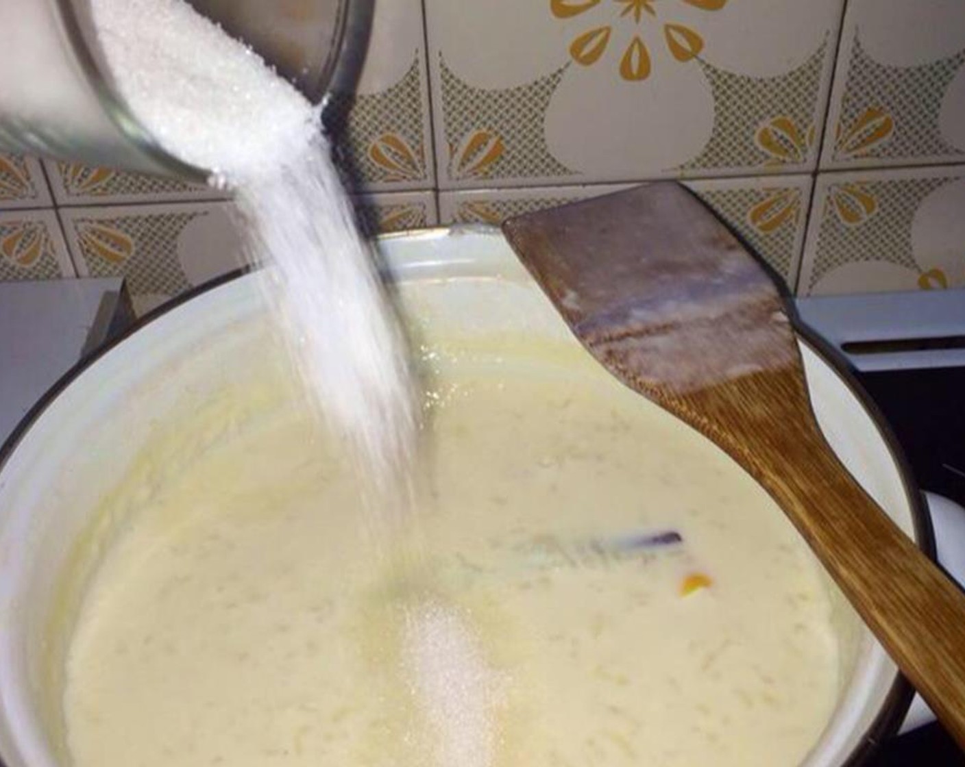 step 3 Add Granulated Sugar (2/3 cup) while stirring. The amount is subjective. If you have a sweet tooth, you can add more sugar.