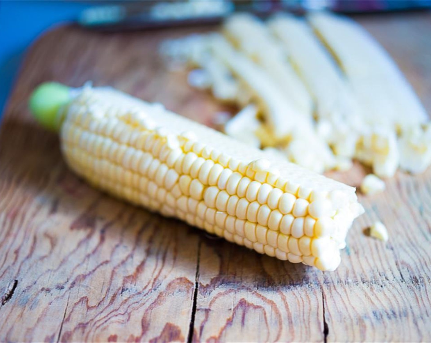 step 3 Shuck and clean the Corn Cobs (3 ears), wiping off stray threads with a kitchen towel. Cut kernels off with a large sharp knife and place into a large bowl.