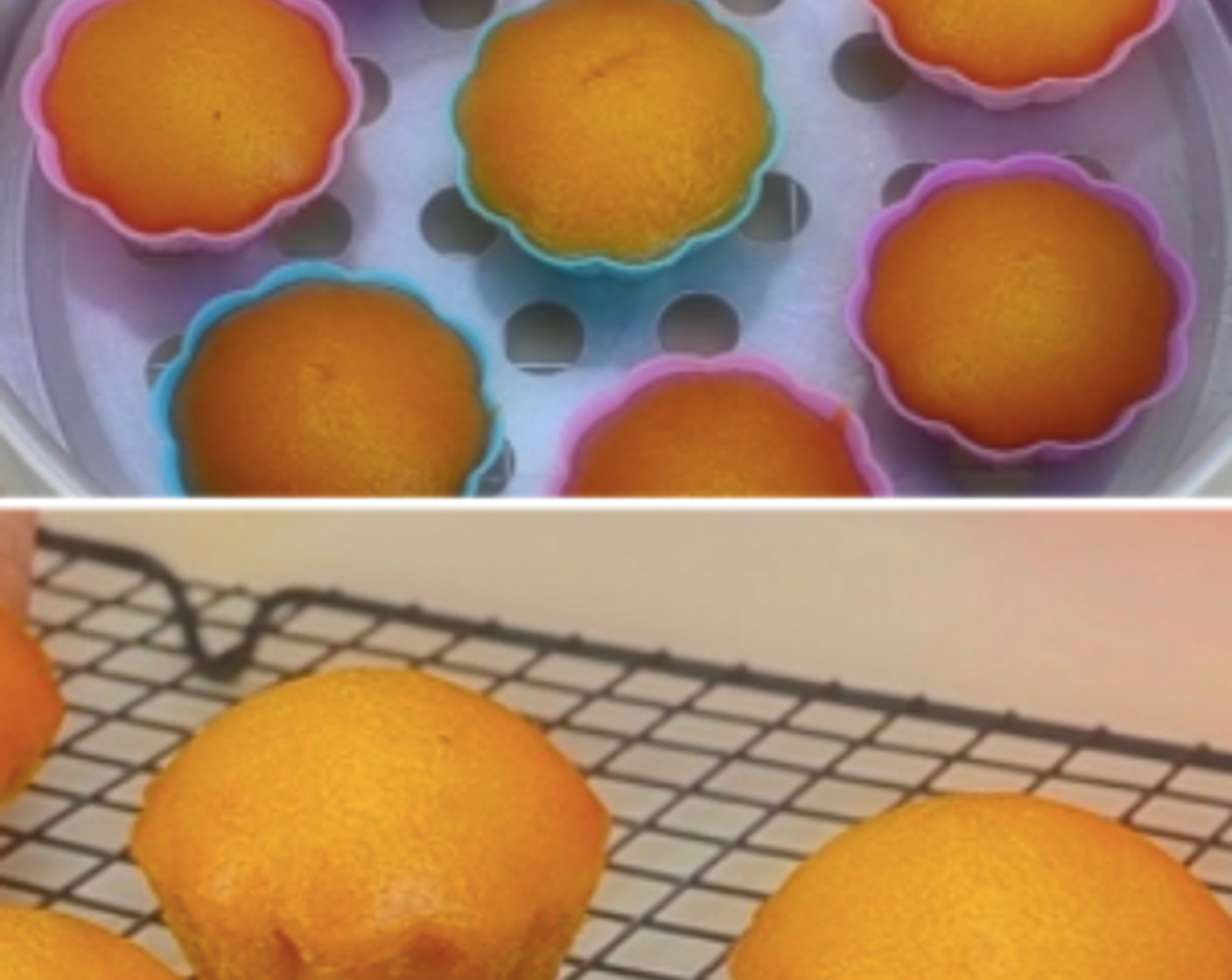 step 8 Remove the steamed cupcakes from steamer and leave to slightly cool on wire rack. Then unmould from silicone moulds and steamed caramel cupcakes are ready to be served.