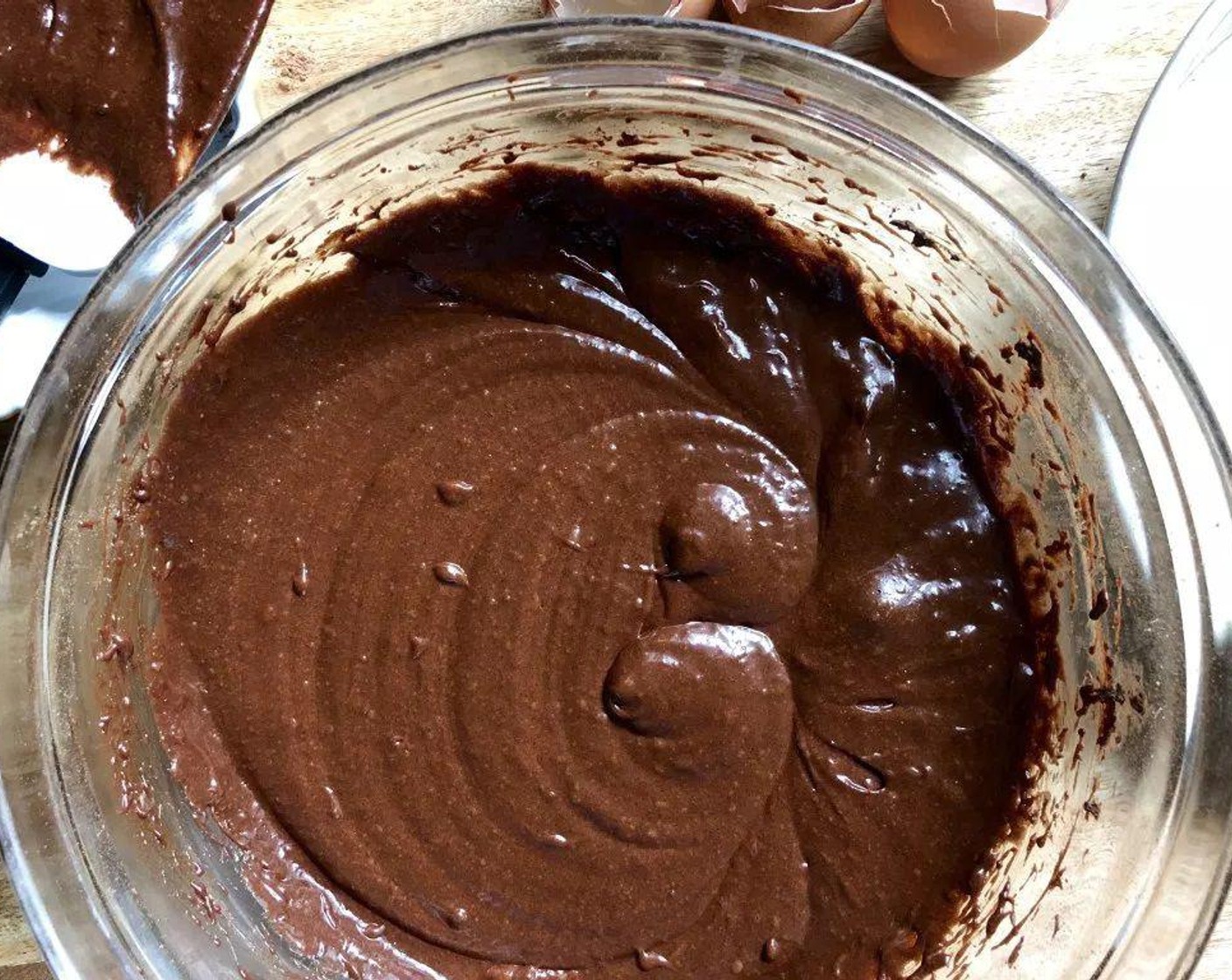 step 4 Add the Granulated Sugar (3/4 cup), Dutch Processed Cocoa Powder (1/2 cup), Large Eggs (3), and Pure Vanilla Extract (1 tsp). Use handheld mixer to beat together until combined.  Do not over mix. Scrape the sides and bottom of the bowl to ensure everything is mixed in.