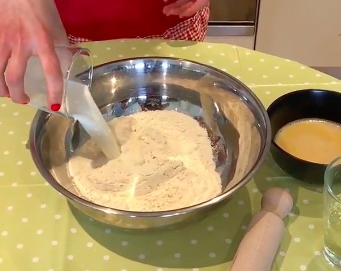 step 10 In a bowl mix together Milk (1/3 cup), Sunflower Oil (1/3 cup), Eggs (2), Pastry Flour (3 3/4 cups), and Salt (2 tsp).