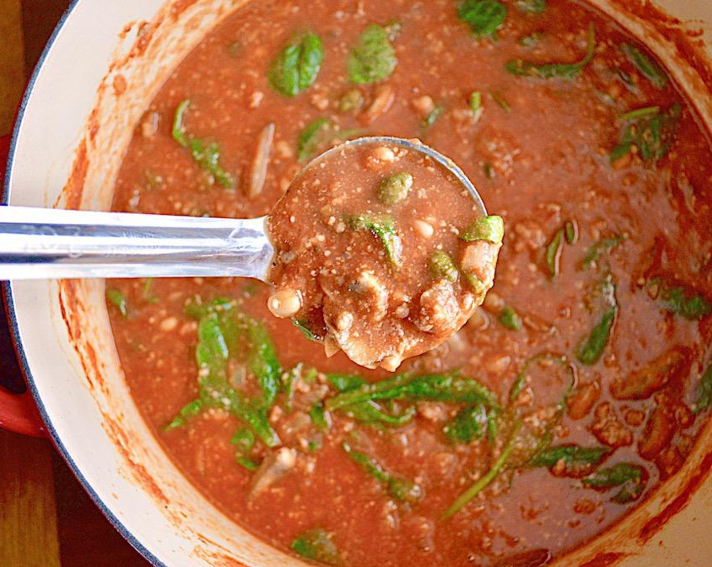step 5 Add in the Fresh Baby Spinach (2 cups) and Grated Parmesan Cheese (1/3 cup). Stir them in just to wilt the spinach and melt the cheese for a minute. Ladle the soup into bowls and serve with crusty bread. Enjoy!