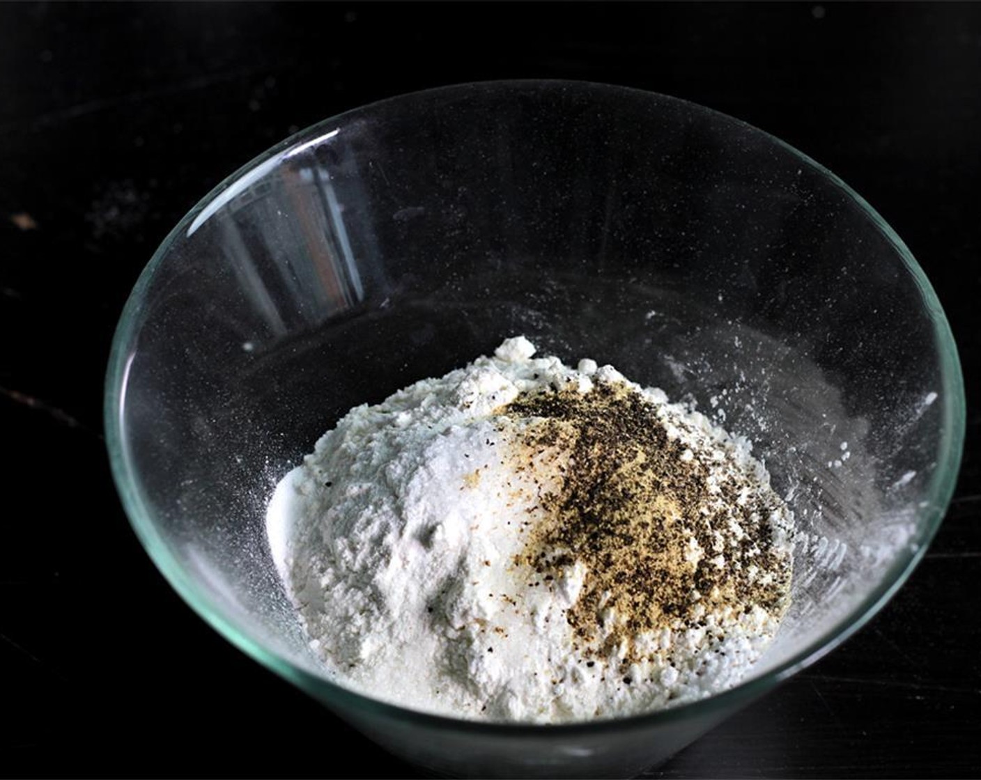 step 7 Whisk together All-Purpose Flour (3/4 cup), Tapioca Starch (4 Tbsp), Ground Black Pepper (1 tsp), Salt (1/2 tsp), and Baking Soda (1/4 tsp).