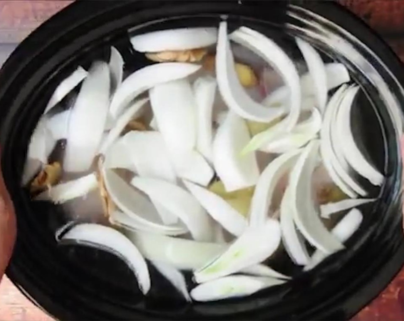 step 1 Combine Bone-in, Skin-on Chicken Thighs (3 lb), chopped Onions (2), chopped Carrots (2), chopped Celery (3 stalks), chopped Tomato (1), Mushrooms (2 1/4 cups), Fresh Thyme (4 sprigs), Bay Leaf (1), Fresh Parsley (1 bunch), Salt (1 dash), whole Peppercorns (1 tsp), and Water (8 cups).