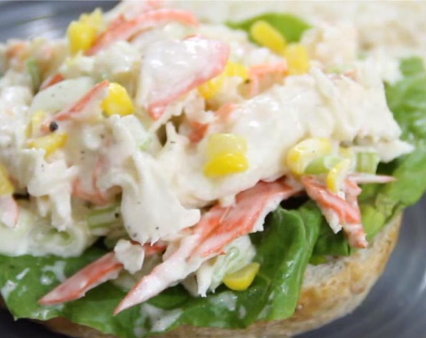 step 4 Place the Lettuce Leaves (4) onto the Buns (4) and evenly place the crab salad over it.