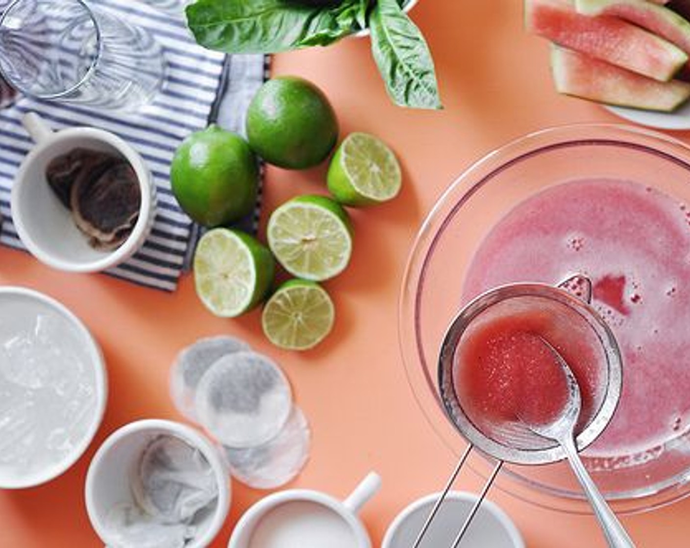 step 4 Use a spoon to help pass the blended juice through the strainer. Discard the pulp and white seeds that are left behind. Cover and chill the watermelon juice.