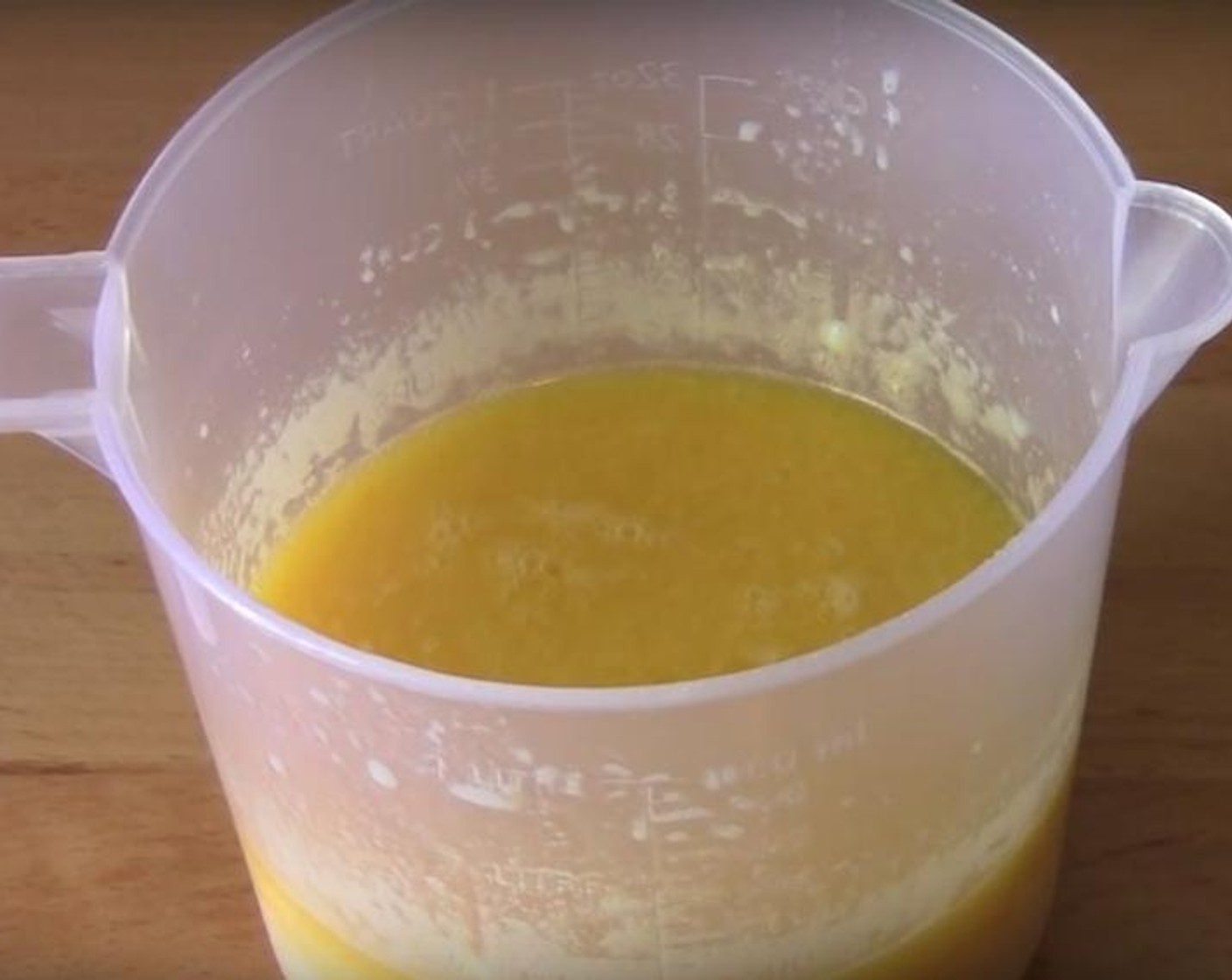step 1 To a big jug, add Butter (3.5 oz), Milk (1 cup), Vanilla Extract (1 tsp) and Egg (1). Beat them together. Mash Bananas (2) in a bowl. Put them into the liquid and stir together.