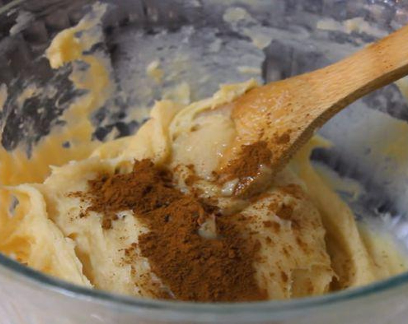 step 2 Transfer the batter to a bowl. Beat with a wooden spoon to spread it out, then add the Large Eggs (3) one at a time and mixing after each. Add in the Ground Cinnamon (1/2 tsp).