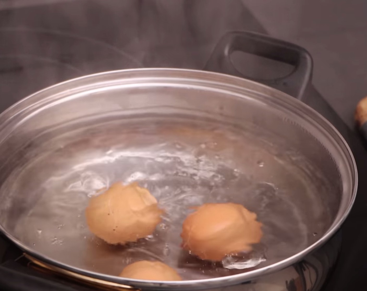 step 11 At the same time, fill a small pot with water, bringing it to boil also – then add Eggs (3), and let them cook for 12–14 minutes depending on how hard you want them.