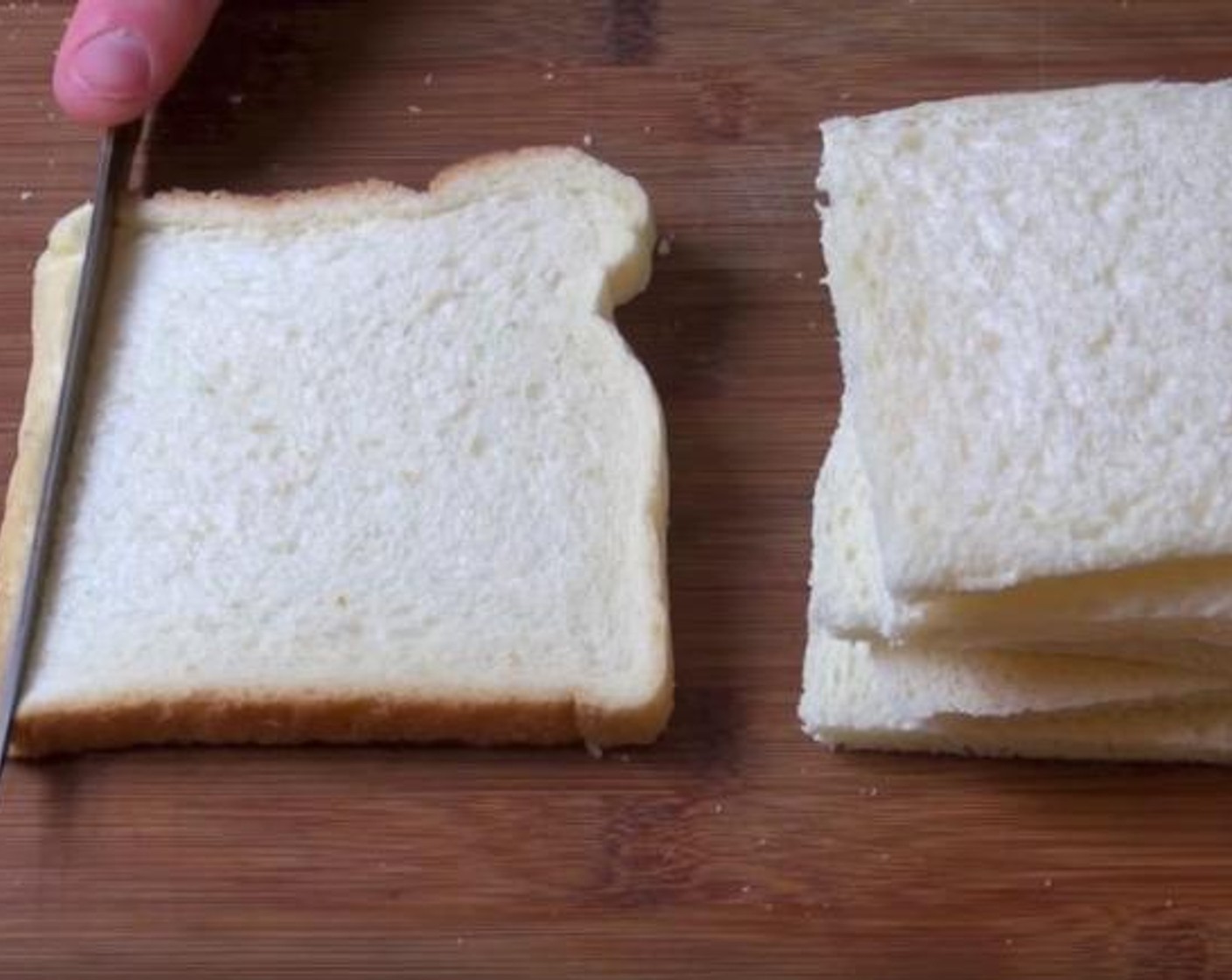 step 1 Cut the Sandwich Bread (6 slices) crusts off. Use a rolling pin to flatten each piece of bread.