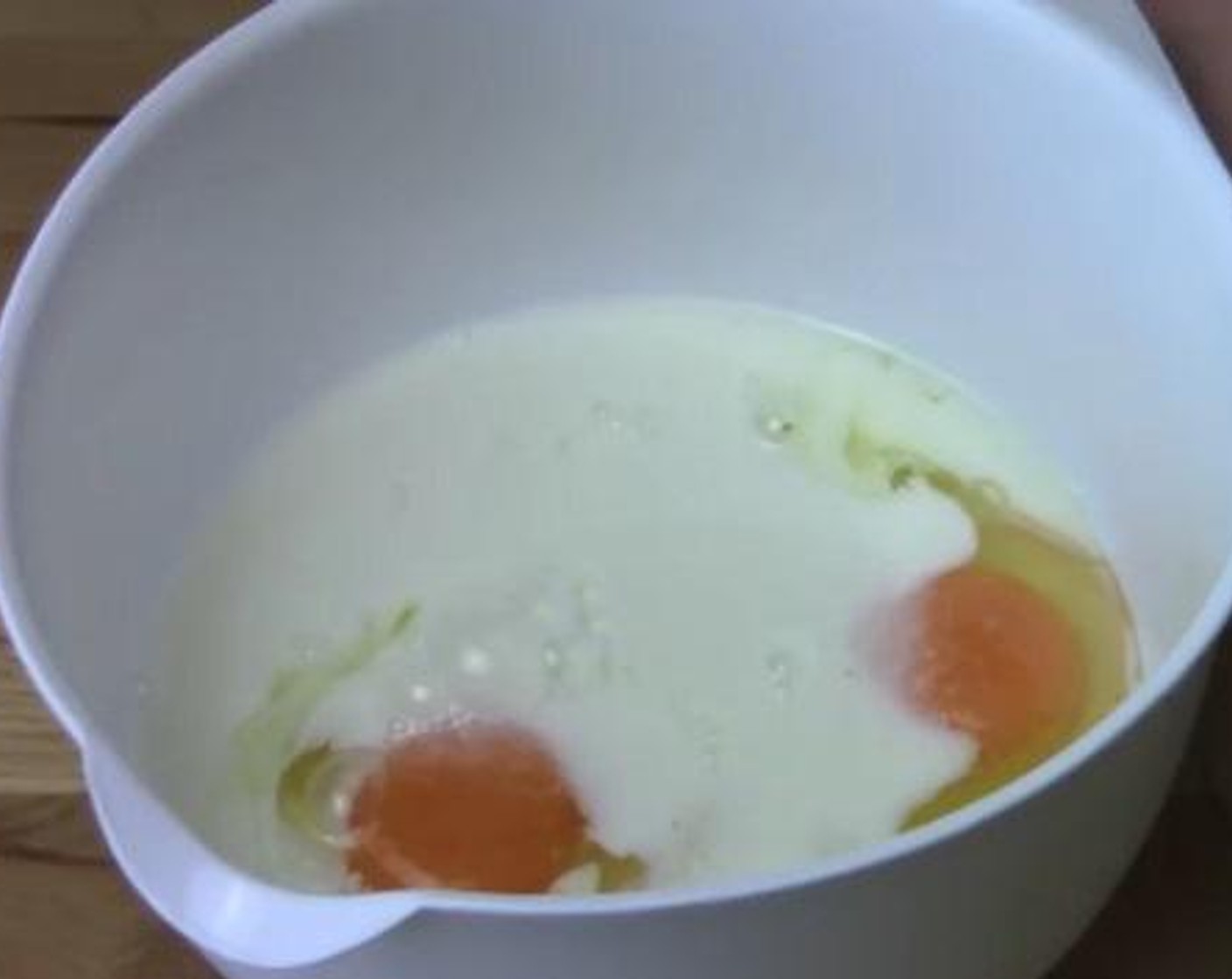 step 3 In a separate bowl, add and mix the Eggs (2), Granulated Sugar (4 Tbsp), and Milk (3/4 cup).