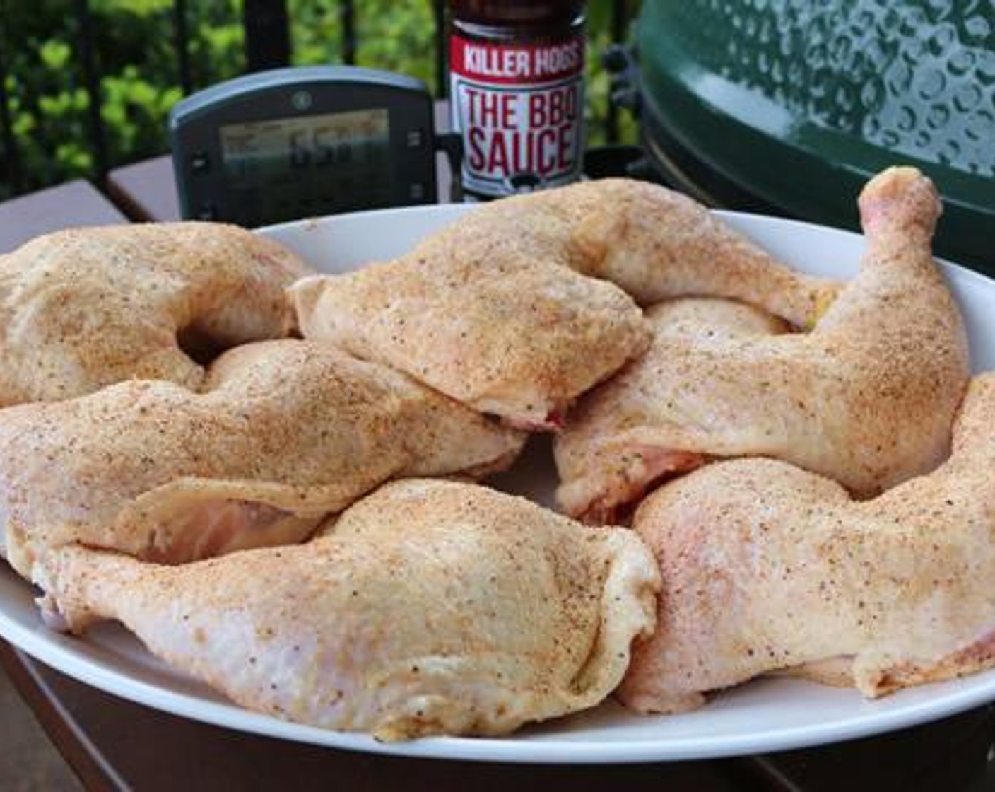 step 2 Combine All-Purpose Spice Rub (1 cup), Chipotle Chili Powder (1 Tbsp), and Ground Cumin (1 tsp). Season Bone-In, Skin-On Chicken Leg Quarters (4 lb) on all sides.
