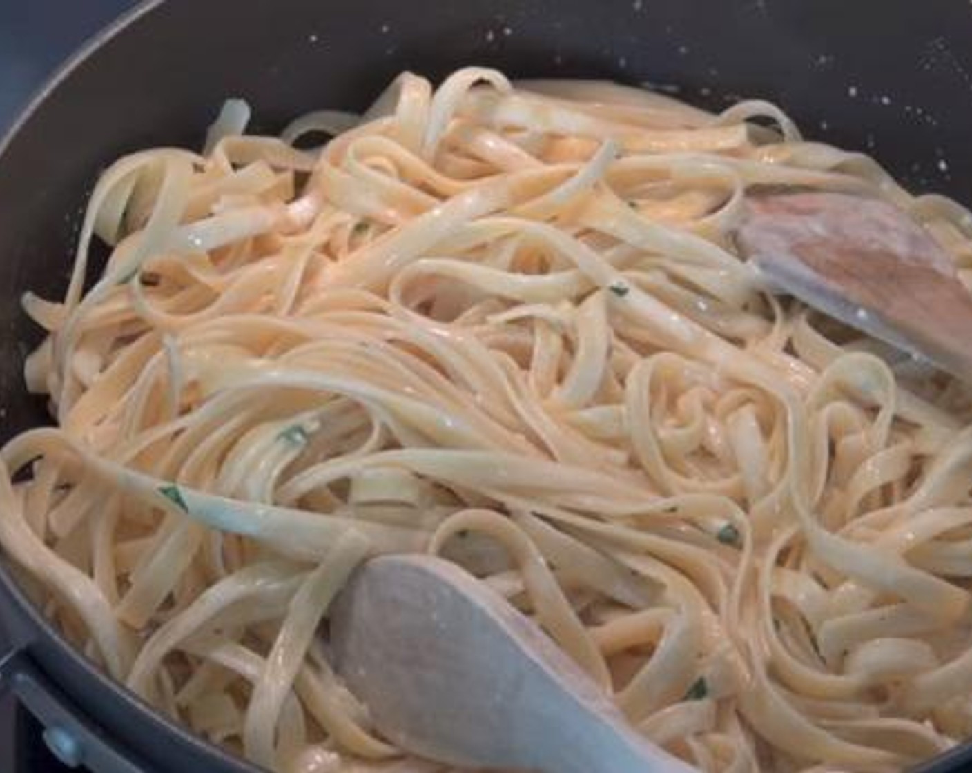 step 3 Then, add in the Parmesan Cheese (1/2 cup), Fresh Parsley (2 tsp), the cooked pasta, and the pasta liquid.