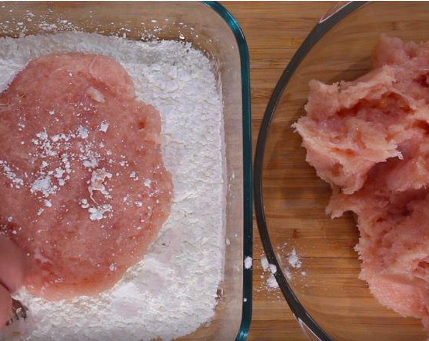 step 2 In a bowl, add Corn Starch (1 cup). Using wet hands, shape the chicken patties, making them slightly larger than the bun and just under 1-centimeter thick. Coat them on both sides and set aside.