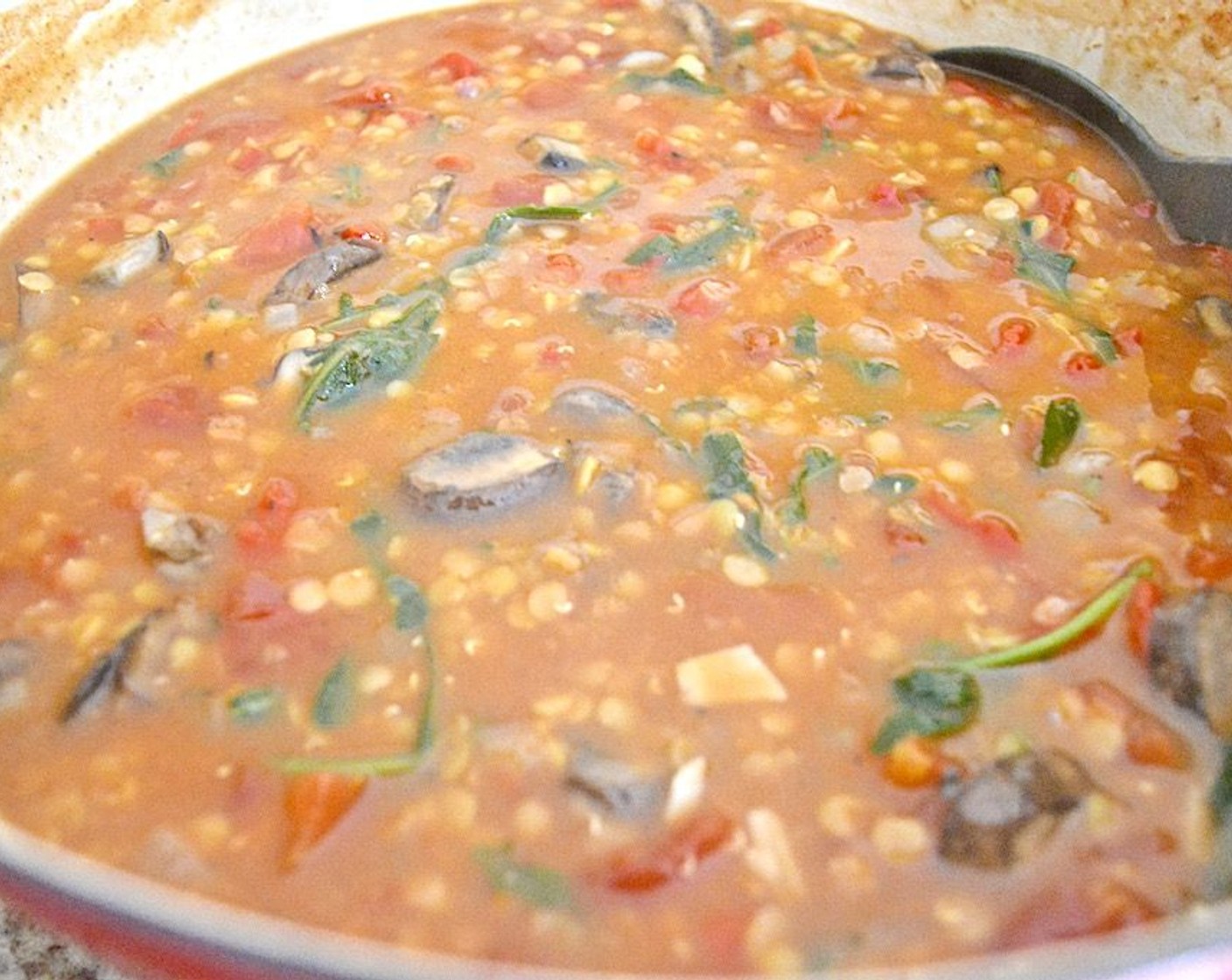 step 5 Remove the thyme, sage, and bay leaves. Stir in the Baby Arugula (3 cups) and Grated Parmesan Cheese (4 Tbsp) until the arugula wilts in and the parmesan melts.