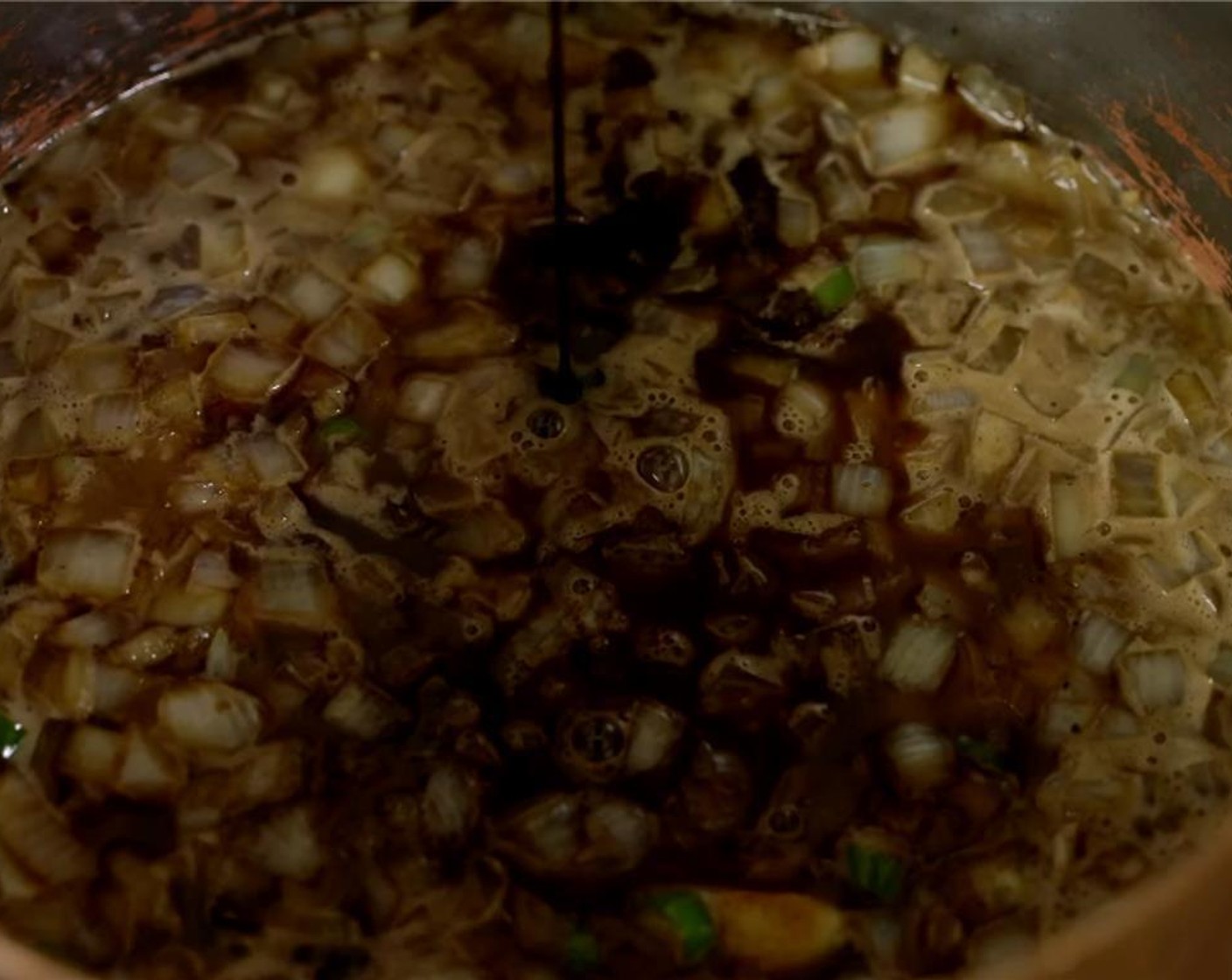 step 5 Add Ketchup (1/2 cup), Soy Sauce (4 Tbsp), Worcestershire Sauce (2 Tbsp), Molasses (2 Tbsp), Balsamic Vinegar (4 Tbsp) and Black Bean Sauce (2 Tbsp) and simmer over low heat for about 5 minutes.