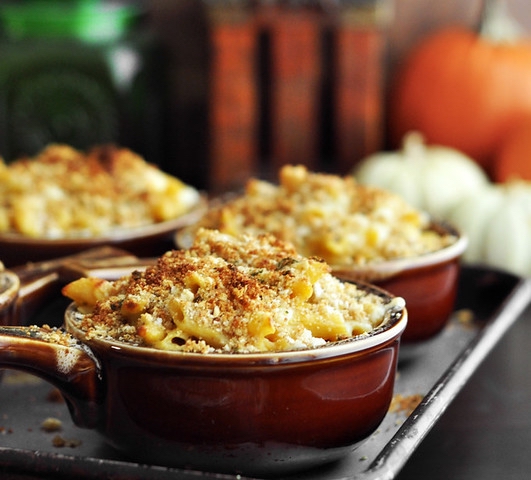 Creamy pumpkin mac and cheese, a savory fall dinner recipe from Sunset Foods.
