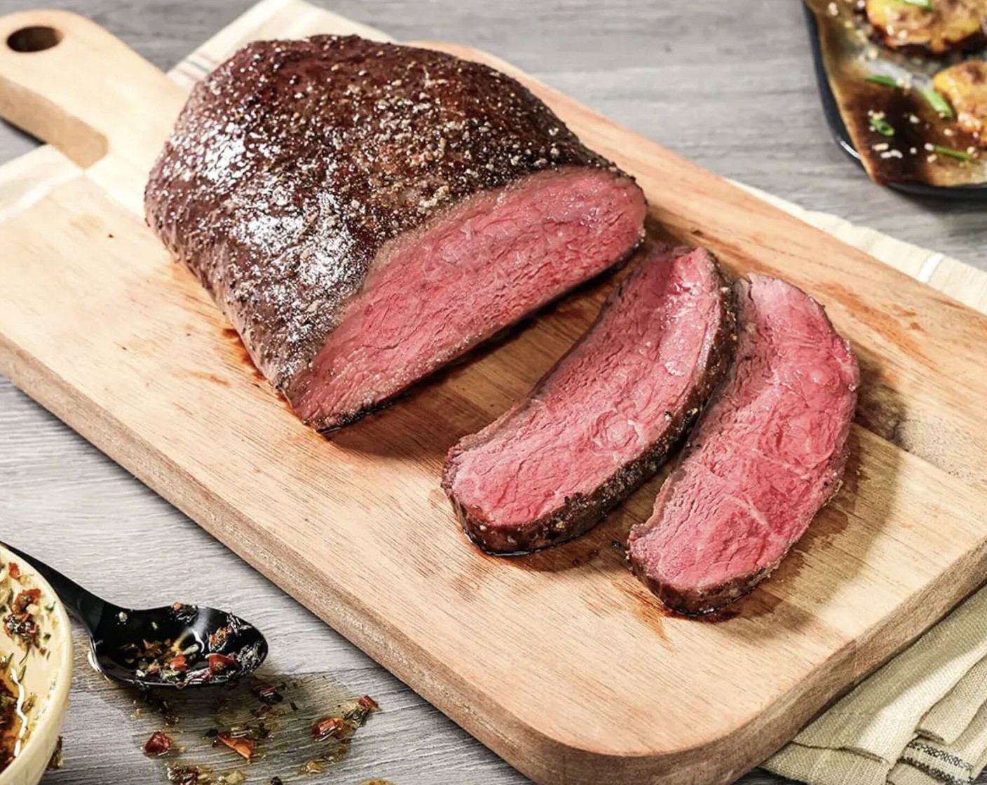 step 4 Allow to rest at least 20 minutes before slicing roast. Find the grain direction of roast, and slice in 1/2-inch slices against the grain starting at widest end of roast.