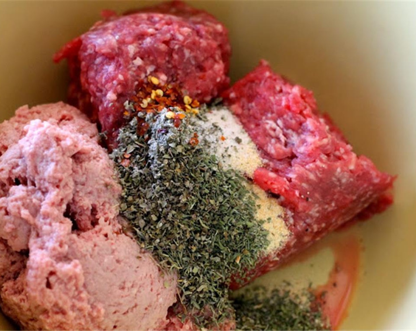step 2 Add Dried Sage (2 tsp), Dried Marjoram (2 tsp), Dried Thyme (2 tsp), Ground Savory (1 tsp), Crushed Red Pepper Flakes (1 tsp), Sea Salt (1 tsp), Onion Powder (1/2 tsp), Garlic Powder (1/2 tsp), Ground Black Pepper (1/2 tsp), and Ground Nutmeg (1/8 tsp).
