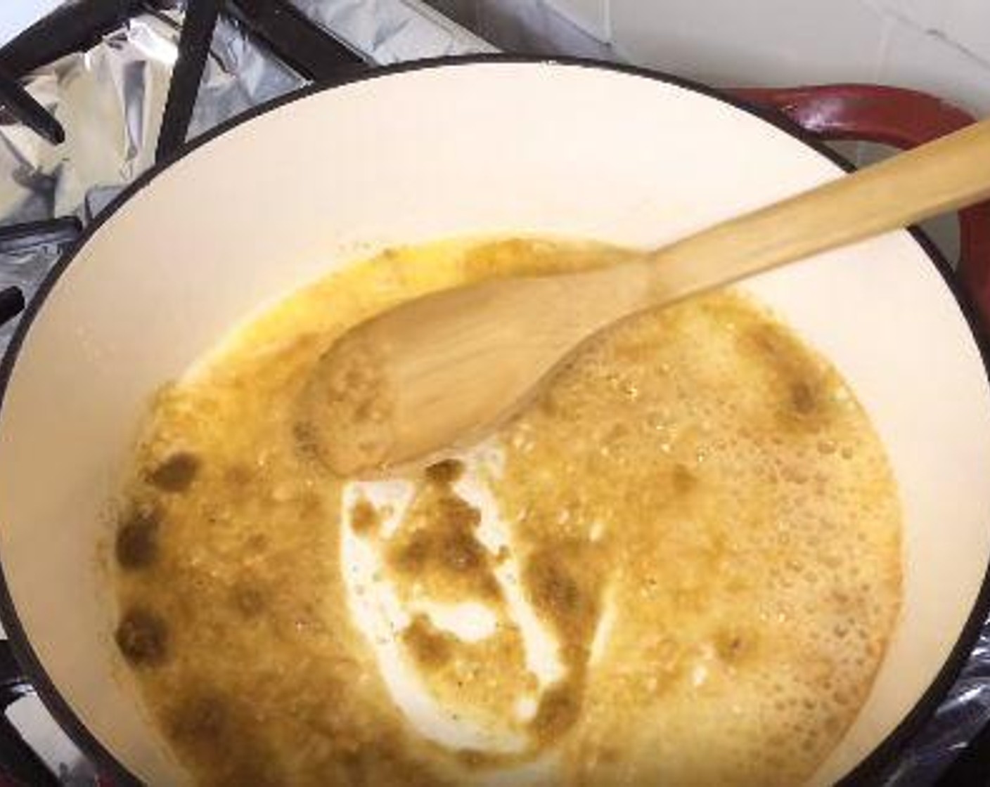 step 1 Preheat a pan with high sides on medium heat. Add the Butter (4 Tbsp) so it melts. Add Garlic Paste (1 tsp) and Chicken Bouillon Cubes (2) until dissolved.