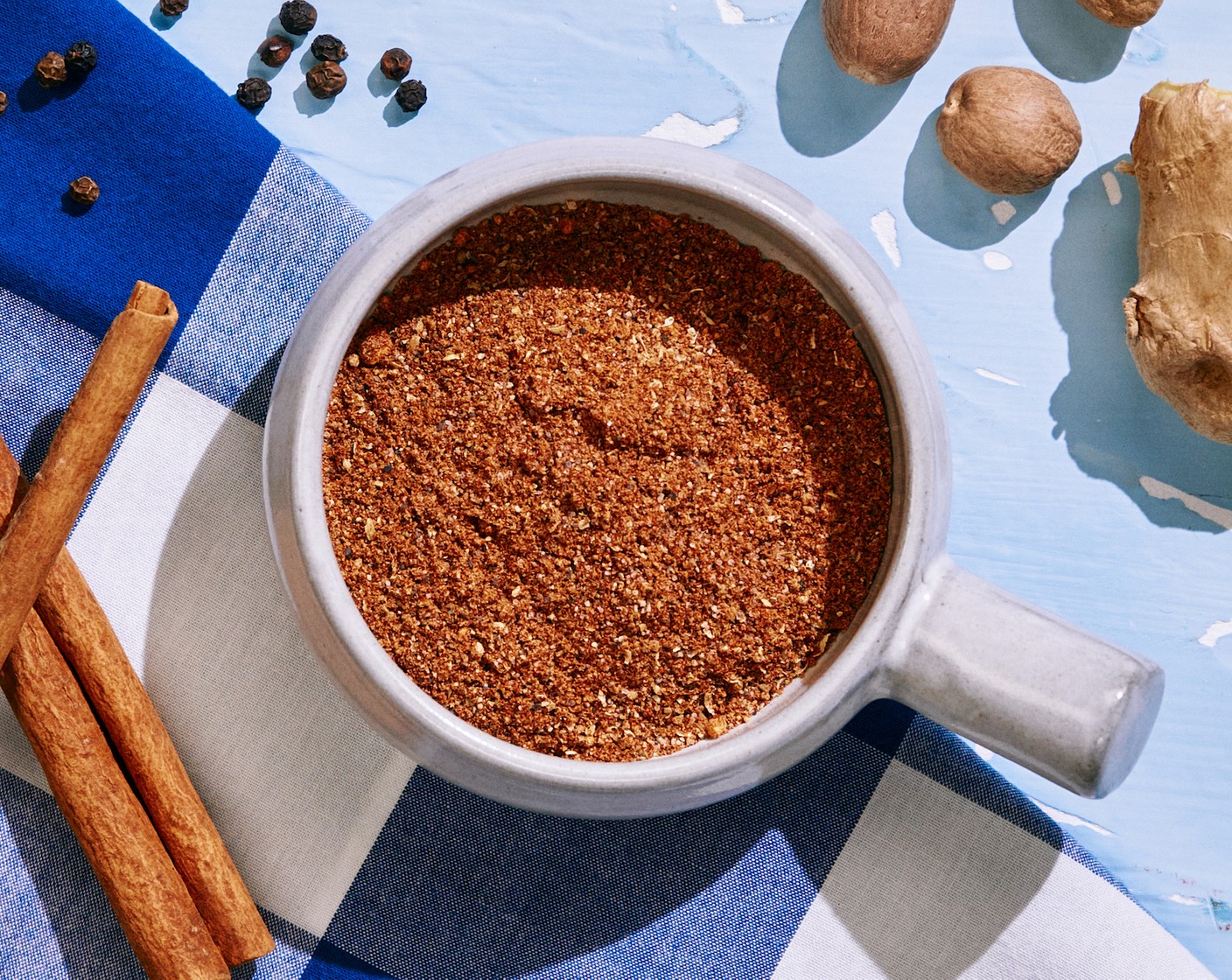 step 1 In a small bowl or jar, add Celery Salt (2 Tbsp), Sweet Paprika (1 1/2 Tbsp), Dry Mustard (2 tsp), Ground Black Pepper (2 tsp), Cayenne Pepper (1/2 tsp), Ground Allspice (1/2 tsp), Ground Cinnamon (1/2 tsp), Ground Nutmeg (1/2 tsp), and Ground Ginger (1/2 tsp) and mix until combined. Store in an airtight container.