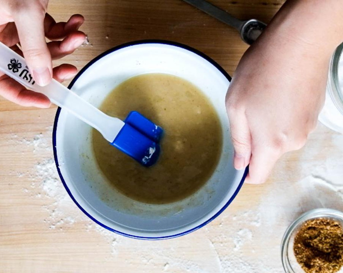 step 5 While the dough is resting, make a thin paste by mixing together in a small bowl the remaining 1/2 cup Flour, Sea Salt (1 tsp), Ground Sichuan Pepper (1/2 tsp), Chicken Fat (4 Tbsp), Peanut Oil (3 Tbsp). Set the Scallion (1 bunch) next to the paste.