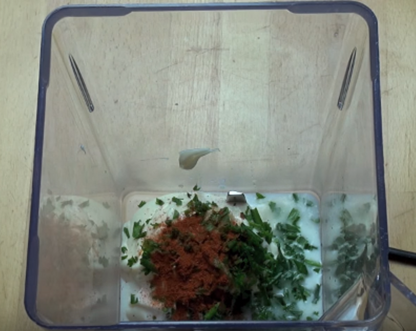 step 1 In a blender or food processor, add Mayonnaise (1/3 cup), Buttermilk (2 Tbsp), Distilled White Vinegar (1 Tbsp), Garlic (1 clove), Fresh Chives (1 Tbsp), and Sweet Paprika (1 pinch). Blitz until combined.