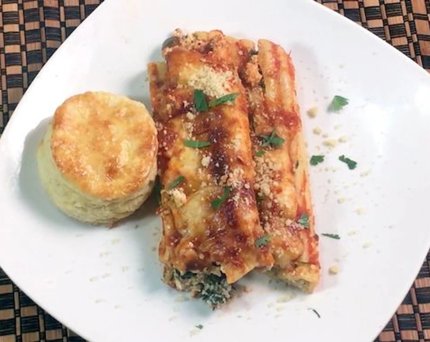 Turkey, Kale, and Ricotta Stuffed Manicotti