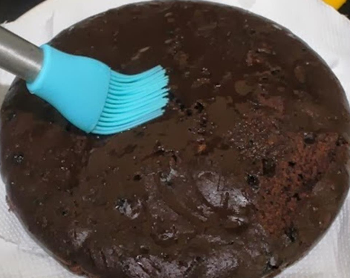 step 15 To form the cake, cut it into 2 or 3 layers. Poke holes all over the cake with a fork and brush with Simple Syrup (to taste) to keep it moist.