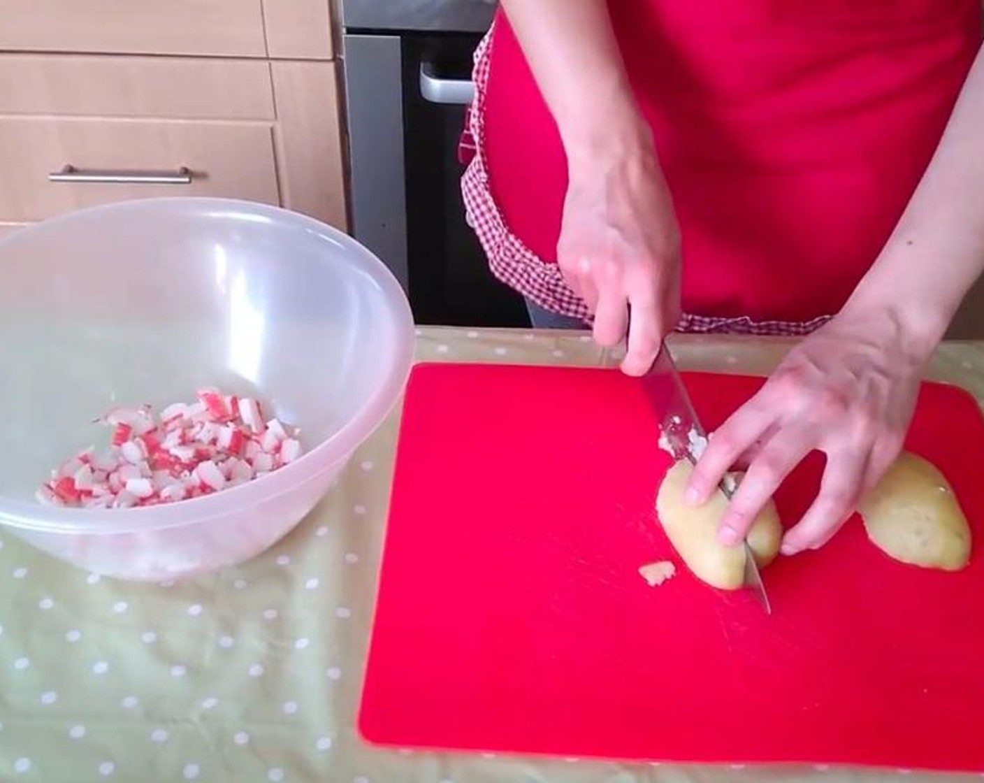 step 4 Chop the boiled potatoes.