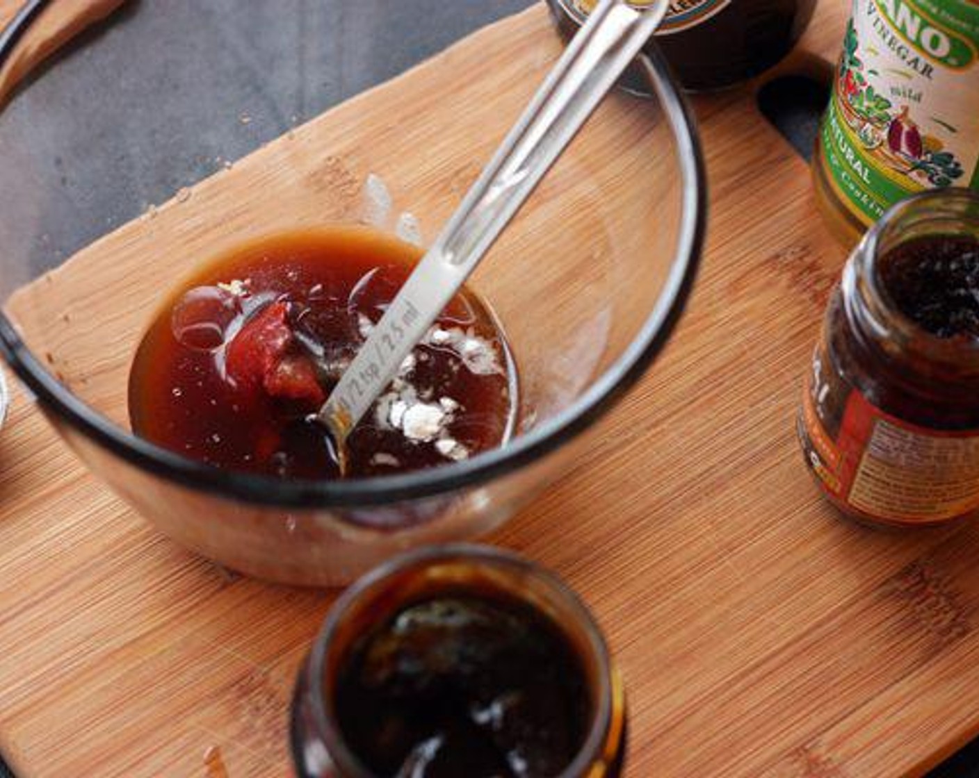 step 4 For the sauce, whisk together the Chicken Stock (3 Tbsp), Tomato Paste (1 Tbsp), Soy Sauce (2 tsp), Rice Vinegar (2 tsp), Hoisin Sauce (1 tsp), Chili Paste (1/2 tsp), Vegetable Oil (1 tsp), Granulated Sugar (2 tsp), and Corn Starch (1 tsp). Set aside.